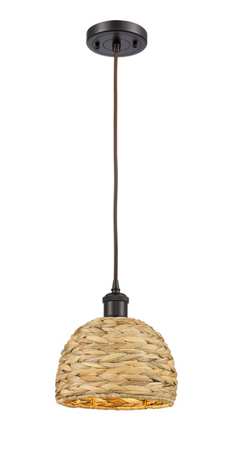 INNOVATIONS 516-1P-OB-RBD-8-NAT Woven Rattan 1 8 inch Multi Pendant Oil Rubbed Bronze