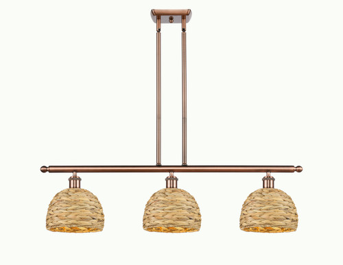 INNOVATIONS 516-3I-AC-RBD-8-NAT Woven Rattan 3 36 inch Multi Pendant Antique Copper