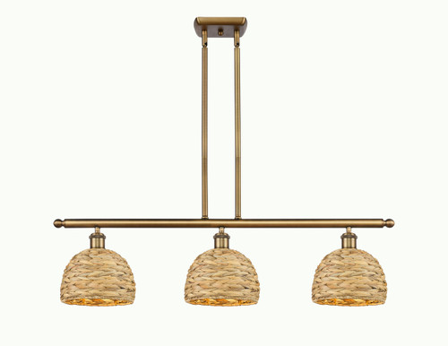 INNOVATIONS 516-3I-BB-RBD-8-NAT Woven Rattan 3 36 inch Multi Pendant Brushed Brass