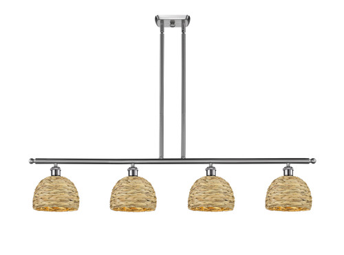 INNOVATIONS 516-4I-SN-RBD-8-NAT Woven Rattan 4 48 inch Multi Pendant Satin Nickel