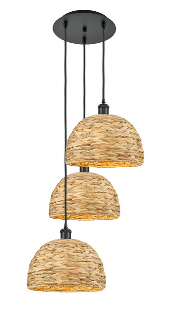 INNOVATIONS 113B-3P-BK-RBD-12-NAT Woven Rattan 3 18.5 inch Multi Pendant Matte Black