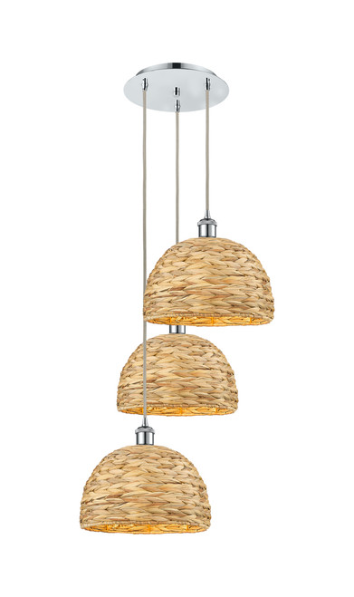 INNOVATIONS 113B-3P-PC-RBD-12-NAT Woven Rattan 3 18.5 inch Multi Pendant Polished Chrome