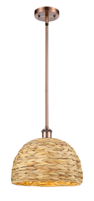 INNOVATIONS 516-1S-AC-RBD-12-NAT Woven Rattan 1 12 inch Multi Pendant Antique Copper