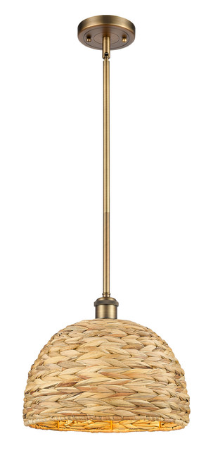 INNOVATIONS 516-1S-BB-RBD-12-NAT Woven Rattan 1 12 inch Multi Pendant Brushed Brass