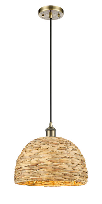 INNOVATIONS 516-1P-AB-RBD-12-NAT Woven Rattan 1 12 inch Multi Pendant Antique Brass