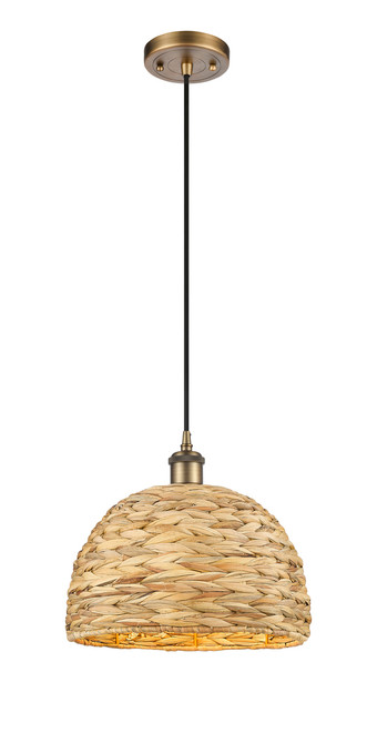 INNOVATIONS 516-1P-BB-RBD-12-NAT Woven Rattan 1 12 inch Multi Pendant Brushed Brass