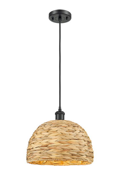 INNOVATIONS 516-1P-BK-RBD-12-NAT Woven Rattan 1 12 inch Multi Pendant Matte Black