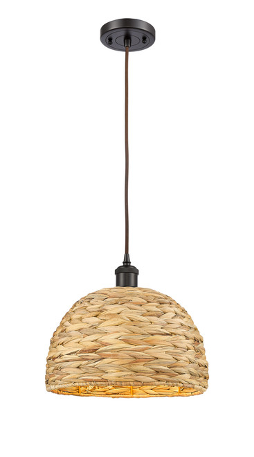 INNOVATIONS 516-1P-OB-RBD-12-NAT Woven Rattan 1 12 inch Multi Pendant Oil Rubbed Bronze