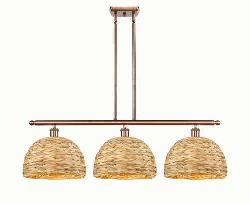 INNOVATIONS 516-3I-AC-RBD-12-NAT Woven Rattan 3 38 inch Multi Pendant Antique Copper