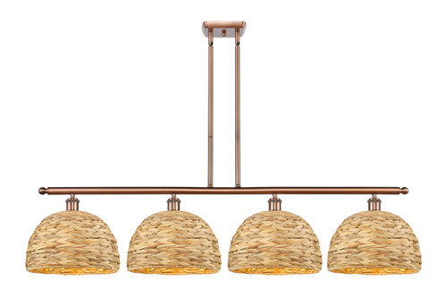 INNOVATIONS 516-4I-AC-RBD-12-NAT Woven Rattan 4 50 inch Multi Pendant Antique Copper