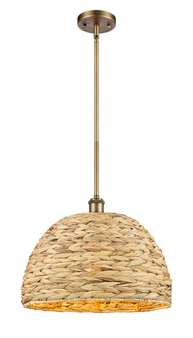 INNOVATIONS 516-1S-BB-RBD-16-NAT Woven Rattan 1 15.75 inch Multi Pendant Brushed Brass