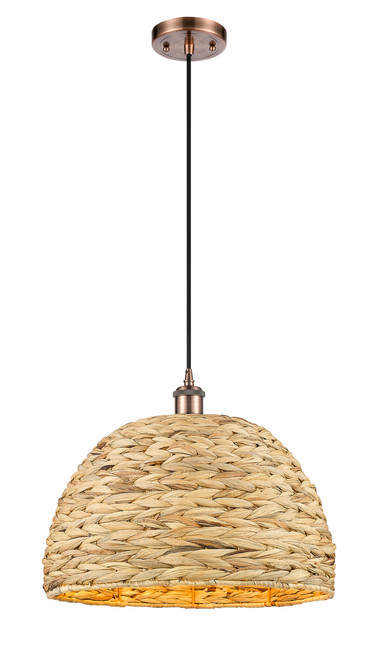 INNOVATIONS 516-1P-AC-RBD-16-NAT Woven Rattan 1 15.75 inch Multi Pendant Antique Copper