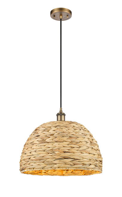 INNOVATIONS 516-1P-BB-RBD-16-NAT Woven Rattan 1 15.75 inch Multi Pendant Brushed Brass
