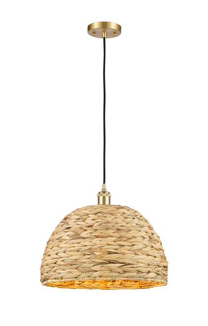 INNOVATIONS 516-1P-SG-RBD-16-NAT Woven Rattan 1 15.75 inch Multi Pendant Satin Gold