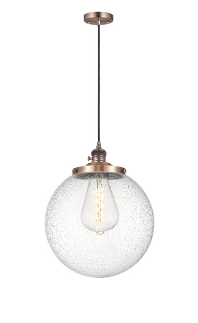 INNOVATIONS 201CSW-AC-G204-14 Beacon 1 Light 14 inch Mini Pendant With Switch Antique Copper