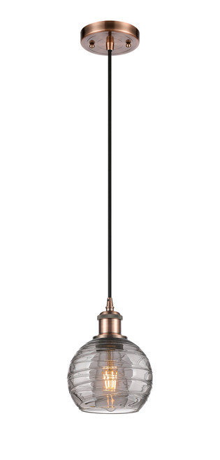 INNOVATIONS 516-1P-AC-G1213-6SM Deco Swirl 1 Light 6 inch Mini Pendant Antique Copper