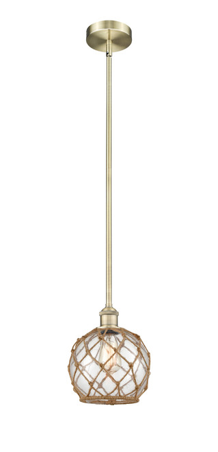 INNOVATIONS 616-1S-AB-G122-8RB Farmhouse Rope 1 Light 8 inch Mini Pendant Antique Brass