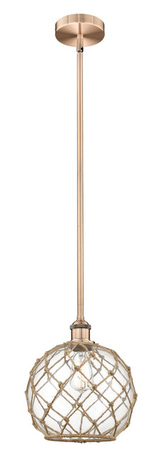 INNOVATIONS 616-1S-AC-G122-10RB Farmhouse Rope 1 Light 10 inch Mini Pendant Antique Copper