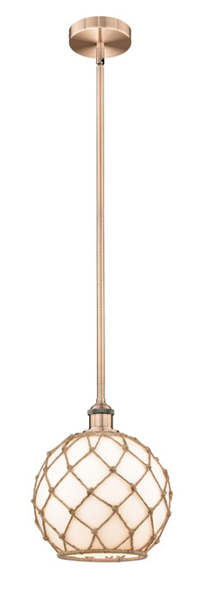 INNOVATIONS 616-1S-AC-G121-10RB Farmhouse Rope 1 Light 10 inch Mini Pendant Antique Copper