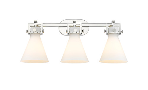INNOVATIONS 411-3W-PN-G411-7WH Newton Cone 3 27 inch Bath Vanity Light Polished Nickel