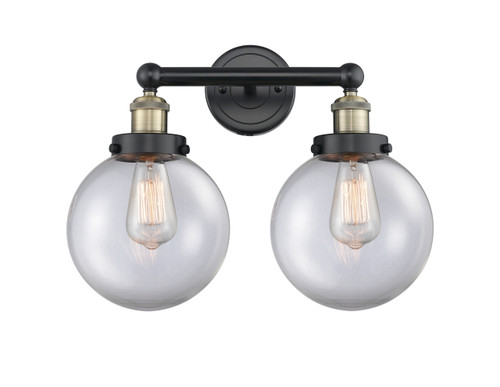 INNOVATIONS 616-2W-BAB-G202-8 Beacon 2 15.5 inch Bath Vanity Light Black Antique Brass