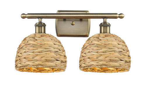 INNOVATIONS 516-2W-AB-RBD-8-NAT Woven Rattan 2 18 inch Bath Vanity Light Antique Brass