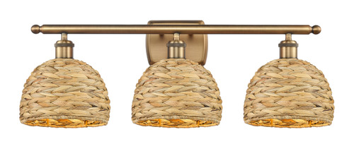 INNOVATIONS 516-3W-BB-RBD-8-NAT Woven Rattan 3 28 inch Bath Vanity Light Brushed Brass