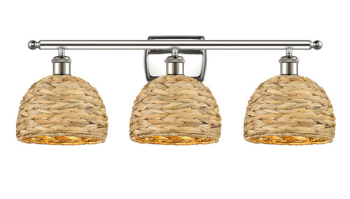 INNOVATIONS 516-3W-PN-RBD-8-NAT Woven Rattan 3 28 inch Bath Vanity Light Polished Nickel