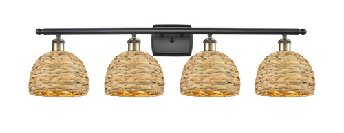 INNOVATIONS 516-4W-BAB-RBD-8-NAT Woven Rattan 4 38 inch Bath Vanity Light Black Antique Brass