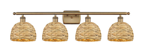 INNOVATIONS 516-4W-BB-RBD-8-NAT Woven Rattan 4 38 inch Bath Vanity Light Brushed Brass