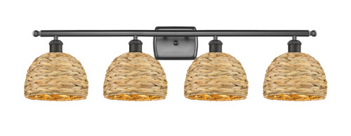 INNOVATIONS 516-4W-OB-RBD-8-NAT Woven Rattan 4 38 inch Bath Vanity Light Oil Rubbed Bronze