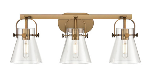 INNOVATIONS 423-3W-BB-G411-6CL Pilaster II Cone 3 27 inch Bath Vanity Light Brushed Brass