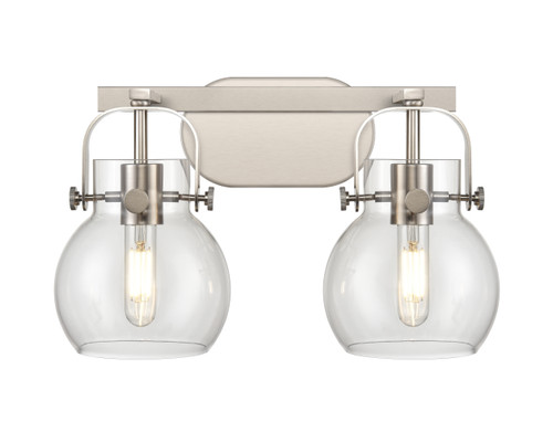 INNOVATIONS 423-2W-SN-G410-6CL Pilaster II Sphere 2 17 inch Bath Vanity Light Satin Nickel