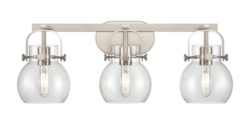 INNOVATIONS 423-3W-SN-G410-6CL Pilaster II Sphere 3 27 inch Bath Vanity Light Satin Nickel