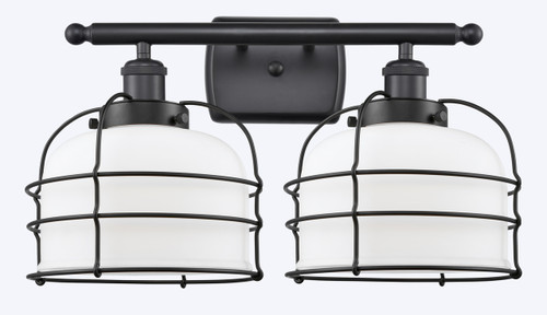 INNOVATIONS 916-2W-BK-G71-CE Large Bell Cage 2 Light Bath Vanity Light part of the Ballston Collection Matte Black