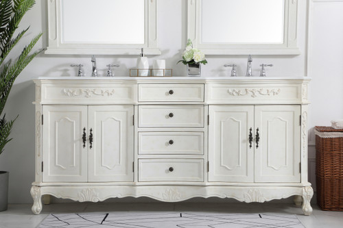 Elegant Kitchen and Bath VF10172DAW-VW 72 inch Double Bathroom vanity in Antique White with ivory white engineered marble