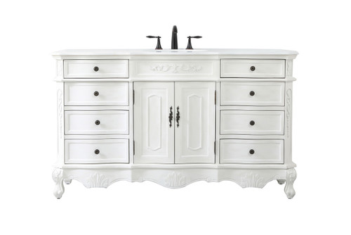 Elegant Kitchen and Bath VF10160AW-VW 60 inch Single Bathroom vanity in antique white with ivory white engineered marble Elegant Kitchen and Bath VF10160AW-VW 60 inch Single Bathroom vanity in antique white with ivory white engineered marble