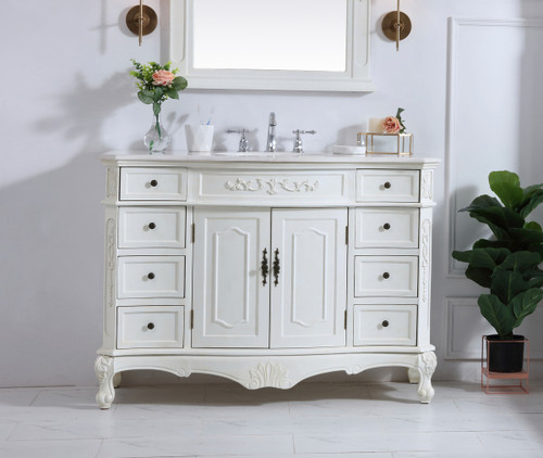 Elegant Kitchen and Bath VF10148AW-VW 48 inch Single Bathroom vanity in antique white with ivory white engineered marble