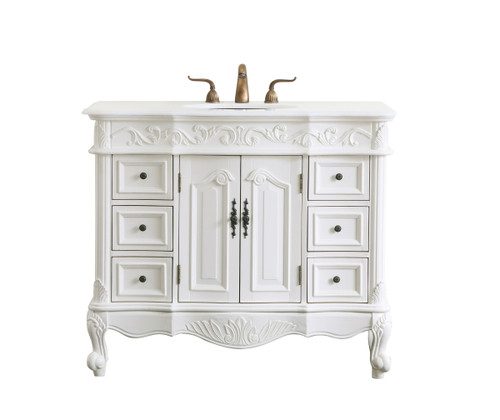 Elegant Kitchen and Bath VF38842AW-VW 42 inch Single Bathroom vanity in antique white with ivory white engineered marble Elegant Kitchen and Bath VF38842AW-VW 42 inch Single Bathroom vanity in antique white with ivory white engineered marble