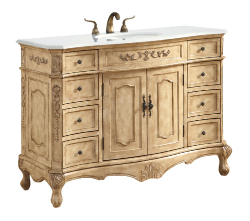 Elegant Kitchen and Bath VF10148AB-VW 48 inch Single Bathroom vanity in Antique Beige with ivory white engineered marble