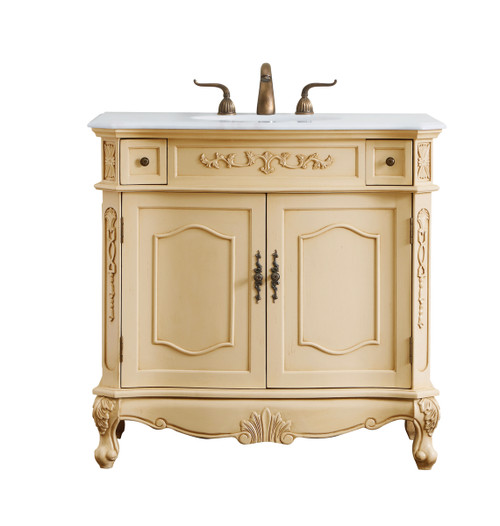Elegant Kitchen and Bath VF10136LT-VW 36 inch Single Bathroom vanity in light antique beige with ivory white engineered marble Elegant Kitchen and Bath VF10136LT-VW 36 inch Single Bathroom vanity in light antique beige with ivory white engineered marble