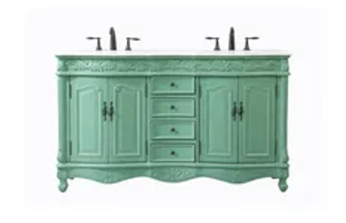 Elegant Kitchen and Bath VF-1049VM-VW 60 inch double Bathroom vanity in vintage mint with ivory white engineered marble Elegant Kitchen and Bath VF-1049VM-VW 60 inch double Bathroom vanity in vintage mint with ivory white engineered marble