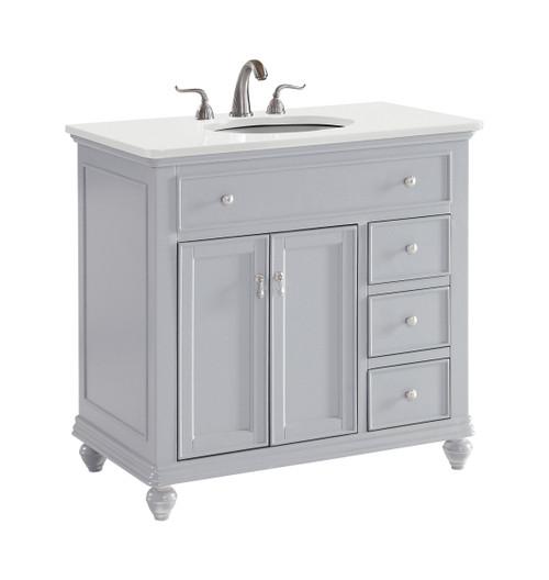 Elegant Kitchen and Bath VF12336GR-VW 36 inch Single Bathroom vanity in Light Grey with ivory white engineered marble