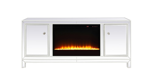 Elegant Decor MF701WH-F2 60 in. mirrored TV stand with crystal fireplace insert in white Elegant Decor MF701WH-F2 60 in. mirrored TV stand with crystal fireplace insert in white