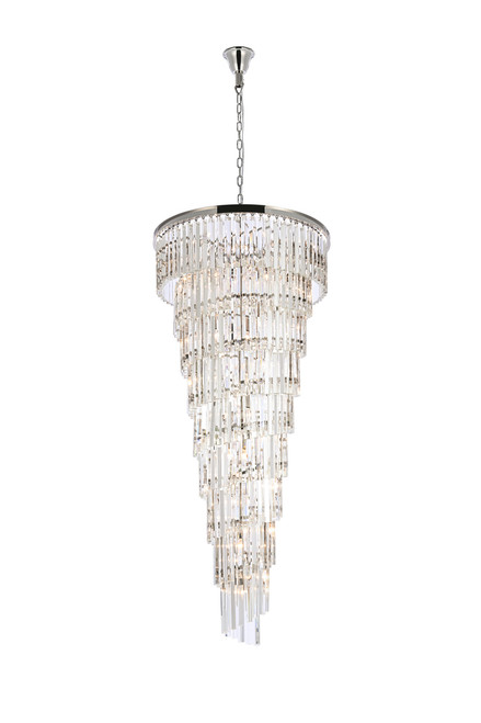 Elegant Lighting 1201SR30PN/RC Sydney 30 inch spiral crystal chandelier in polished nickel