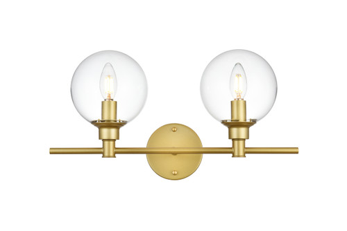 Living District LD7318W19BRA Jaelynn 2 light Brass and Clear Bath Sconce