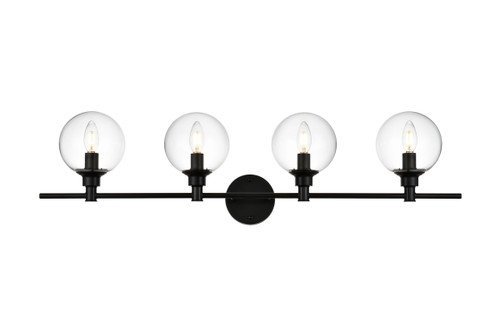 Living District LD7318W38BLK Jaelynn 4 light Black and Clear Bath Sconce Living District LD7318W38BLK Jaelynn 4 light Black and Clear Bath Sconce