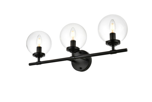 Living District LD7302W24BLK Ingrid 3 light Black and Clear Bath Sconce