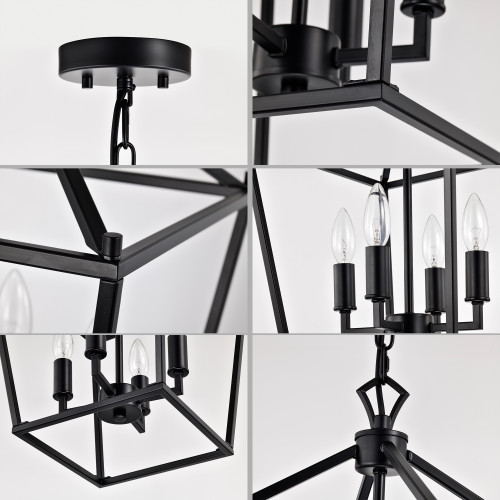 WAREHOUSE OF TIFFANY'S MDG40600B/4BK Buelex 12 in. 4-Light Indoor Matte Black Finish Chandelier with Light Kit
