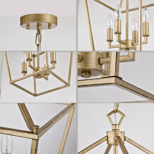 WAREHOUSE OF TIFFANY'S MDG40600B/4BA Buelex 12 in. 4-Light Indoor Satin Gold Finish Chandelier with Light Kit